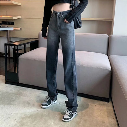 Loose wide-leg jeans women's high waist slimming 2024 New Hong Kong style retro straight mop pants niche design sense