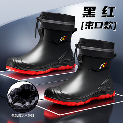 Fashion men's rain shoes short tube new water shoes overshoes rain boots non-slip waterproof kitchen car wash fishing shoes cross-border batch