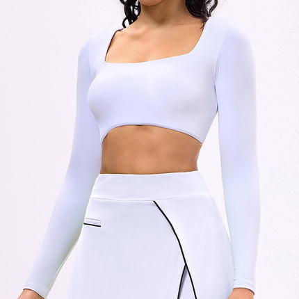New Summer Fitness Running Sports Skirt Long Sleeve Top with Chest Pad Tennis Clothes Golf Tennis Skirt Women