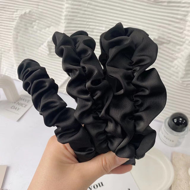 Factory direct new pleated large intestine hairband high cranial top silk fashion wide headband Korean hair accessories Internet red headdress
