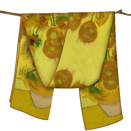 150cm Spring Long Van Gogh Oil Painting Series Starry Sky Women's Long Silk Scarf All-Match Shawl Scarf Scarf for All Seasons