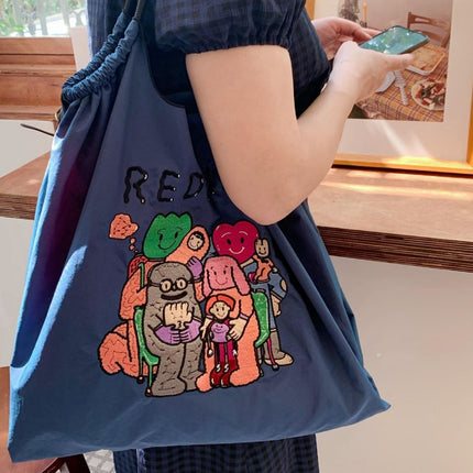 Summer Women's Nylon Bag, Versatile Cartoon Women's Bag, Fashionable Oxford Bag, Large Capacity Shopping Bag, Embroidered Shoulder Bag
