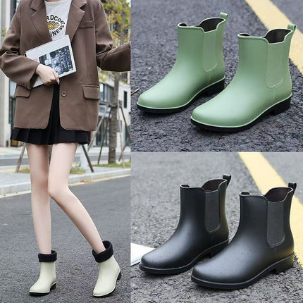 Rain Boots for Women, Mid-Calf Rain Boots for Women, Non-Slip Low-Cut Waterproof Glue Shoes, Warm Thick-Soled New Rain-Proof Shoes
