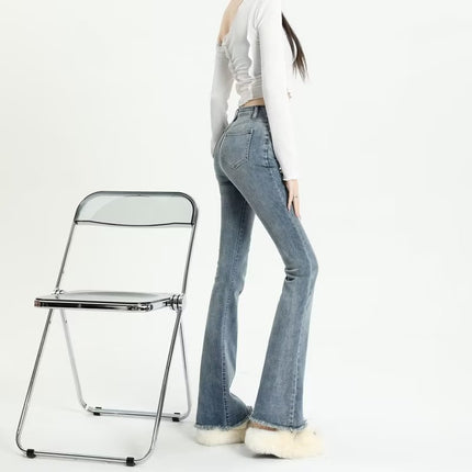 light blue Micro-La Jeans Women's 2024 Summer New High Waist Slim-Fit Slimming Casual All-Match Trendy Horseshoe Pants