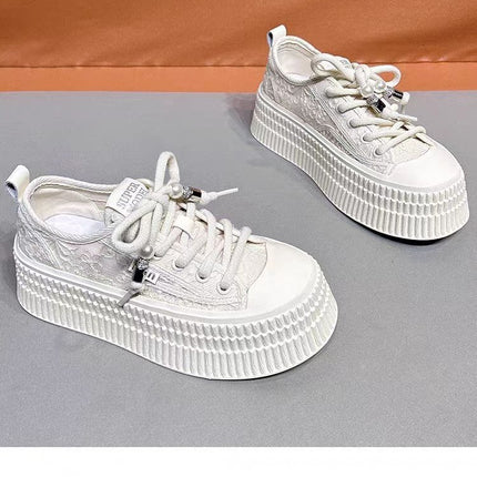 Women's Thin White Sneakers 2026 Spring New Lace Mesh Breathable Thick-Soled Height-Increasing Casual Sports Shoes for Women