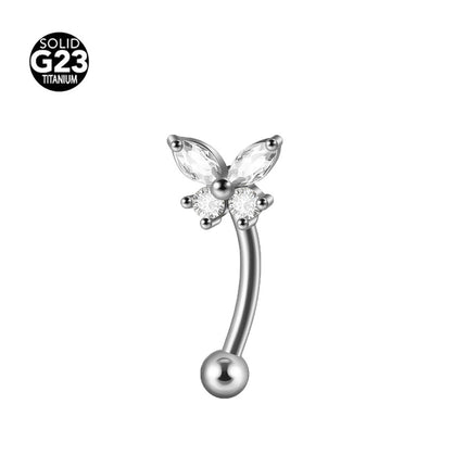 1.2mm x 11 F136 Titanium Zircon Butterfly Ear Nail Screw Ball Earring Eyebrow Nail Eyebrow Piercing Jewelry