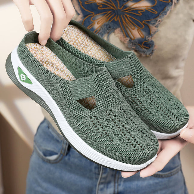 Shoes Women's Summer New Slip-on Slippers Mesh Hollow Casual Shoes Soft Sole Comfortable Moms Shoes