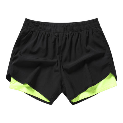 Men's Quick-drying Sports Shorts Fake Two-piece Fitness Triple Pants Marathon Running Pants Invisible Pocket for Mobile Phone