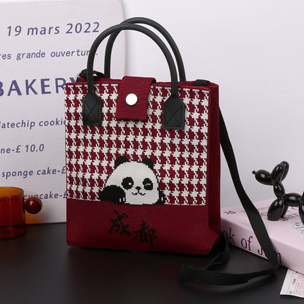 Cute Panda National Style Trendy Tote Bag Crossbody Large Handbag All-match Daily Casual Soft Rubber Handle