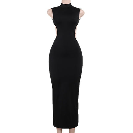 Celebrity Style Cross-Border Sexy Women's Solid Color Sleeveless Hollow-Out Backless Fashion Party Temperament Personality Dress for Women