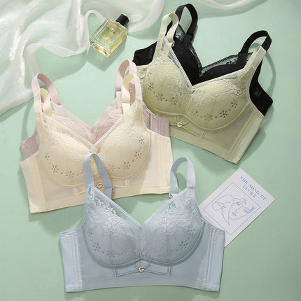 Spring and summer new thin hole cup bra gathered without steel ring lace underwear women's anti-sagging manufacturers on behalf