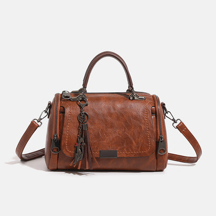 2024 Autumn and Winter New Korean-style Easy-to-fit Retro Shoulder Crossbody Boston Pillow Bag Women's Hand Tassled Bag