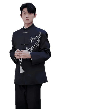 New Chinese Style Chinese Style Casual Suit suit Boys Spring and Autumn Feeling Yuppi Handsome Airplane Buckle Shoulder Pad Ethnic Style Chinese Traditional Suit