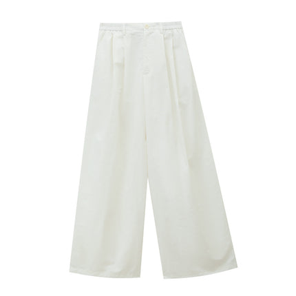 Love and Nancy Thirteen Lines Minimalist Summer Style Solid Color Simple Pressed Commuter Versatile Wide-Leg Casual Pants 11635
