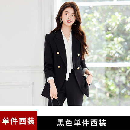 Double-Breasted Suit Set for Women, Autumn and Winter New Style, Korean Fashion, Casual, Professional Attire, Slim Fit, White-Collar Business Long-Sleeve Suit