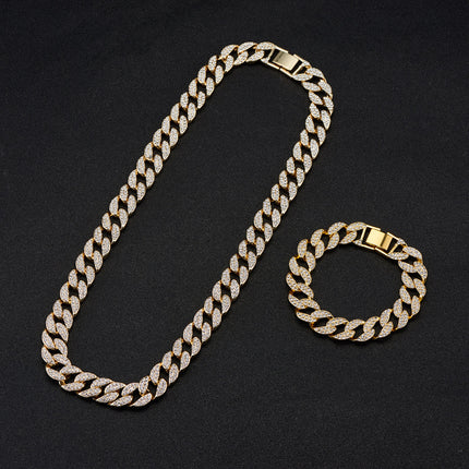 European and American jewelry popular Cuban chain necklace fashion hip hop necklace factory wholesale with diamond Cuban chain foreign trade exclusive