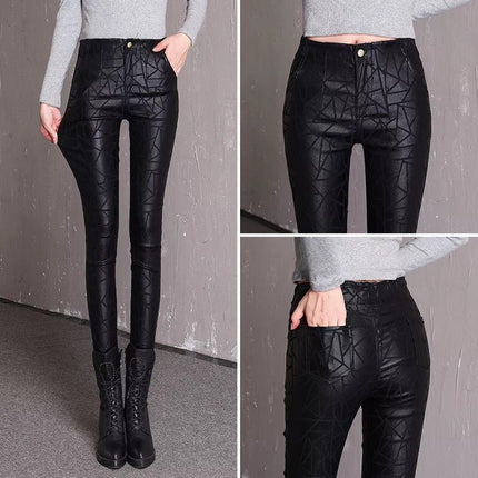 2025 Winter New Women's High-Waisted Slimming Leather Pants, Matte Black Skinny Leggings for Outerwear