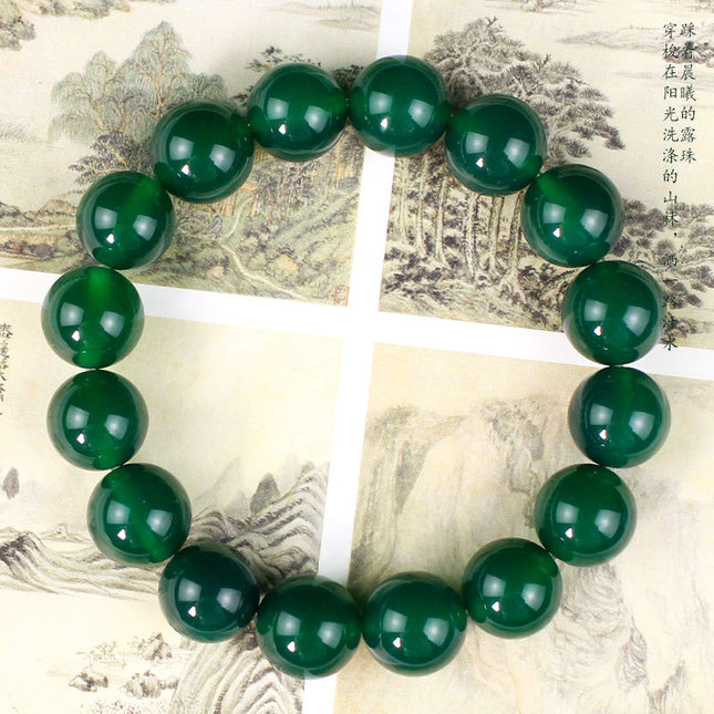 Factory wholesale green agate bracelet 12 round beads jade jewelry single ring men and women couple bracelet beads beads full of green