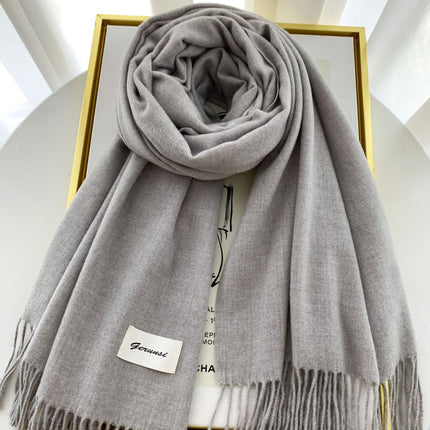 Solid Color Faux Cashmere Scarf for Women, Annual Meeting Red, High-End Feel, Spring and Autumn Woven Neck Scarf, Korean Style Versatile Artistic Warm Shawl