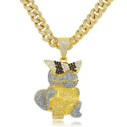Diamond-encrusted cartoon turtle pendant Cuban chain necklace European and American hip-hop style exaggerated hip-hop wearing animal pendant neck chain
