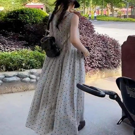 Sling Wave Dot dress Children's 2025 New Summer Japanese Style Lazy Style Sleeveless Long Dress Relaxed Vic Dress