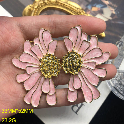 Artistic retro style earrings color enamel glaze chrysanthemum design silver pin earrings niche luxury earrings multi-color optional