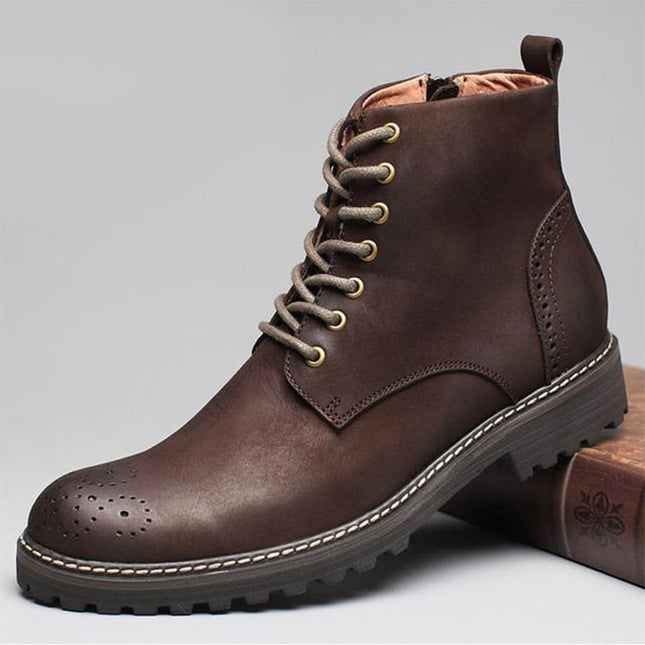 2025 Four Seasons Tooling Leather Shoes Men's European Station Big Head Retro Martin Boots Men's Non-Slip High Top All-Match Knight Boots