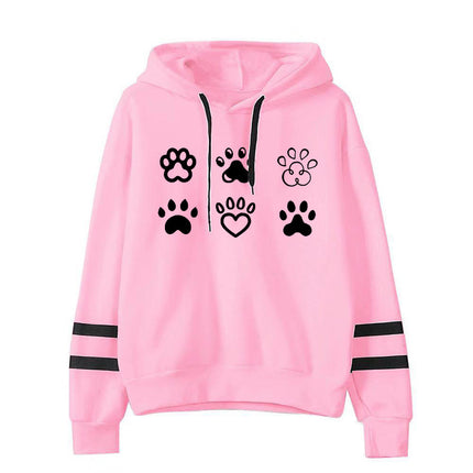 in stock Foreign Trade Cross-border Love Dog Feet Printed Parallel Bars Striped Sweatshirt Men's and Women's European and American Autumn and Winter Jacket
