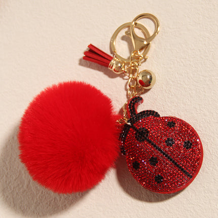 New Coccinella septempunctata rhinestone keychain pendant fashion plush ball luggage car rhinestone pendant small gift