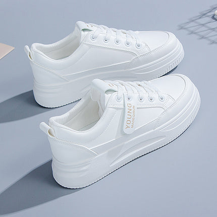 2026 Hot-Selling Spring and Autumn Lightweight White Sneakers with Leather Surface, Height-Increasing Soft Sole, Breathable Thick-Soled Sports Casual Shoes for Women