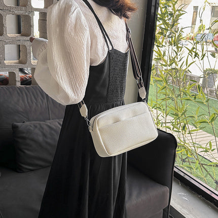 Trendy Women's Bag 2025 New Pure Color Versatile Pu Crossbody Bag Small Bag Women's Wide Shoulder Strap Shoulder Bag Small Square Bag