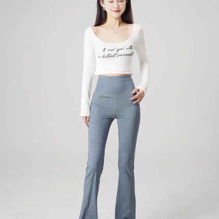 2024 New Imitation Denim Shark Pants Women's Outerwear Leggings Slightly Flared Pants Tummy Control Flared Pants Thin Yoga Pants