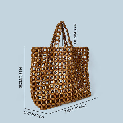 South Korea Ins Niche Design Wooden Bead Bag Handmade Woven Bag Underarm Bag Shoulder Bag Hollow Bag Holiday Beach Bag