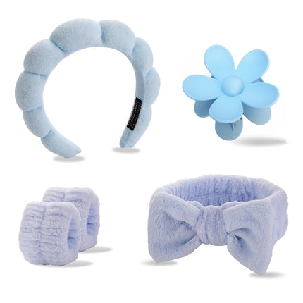 Cross-border Amazon Face Wash Hair Band Five suit Sponge Twist High Cranial Top Head Band Wrist Band Hair Band