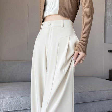 2025 Autumn and Winter New High-End Draped Suit Wide-Leg Pants for Women High-Waisted Slim Narrow Casual Straight Pants