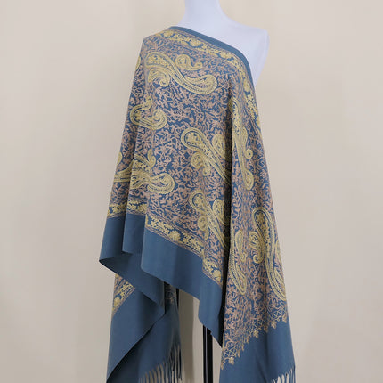 Autumn and Winter 450g Thick Gold Thread Large Cashew Embroidered Flower Scarf Ethnic Style Mother Style Imitation Cashmere Warm Shawl Cloak