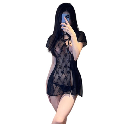 Sexy Underwear Retro Cheongsam Embroidery Hollow Lace Skirt Sexy Backless Antique Strap Pure Desire Uniform Temptation