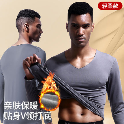 Men's Seamless Thermal Underwear Top V-Neck Winter fleece-lined Tight Thin Base Shirt Autumn Clothes Cotton Sweater Cold-proof