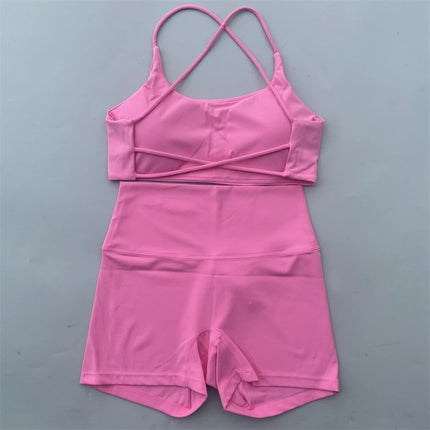 Shorts Set Women's Soft Naked Tight Yoga Shorts Back Hollow Out Back Cross Underwear Yoga Set
