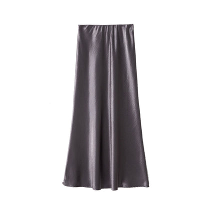 Silky Double-Sided Satin Floor-Length Skirt for Women High-Waisted Textured Elastic Waist Fishtail Long Skirt