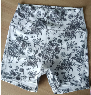 High-Waisted Butt-Lifting Naked-Feel Brushed Yoga Shorts Voxy Printed Summer High-Elastic Quick-Drying Three-Quarter Pants