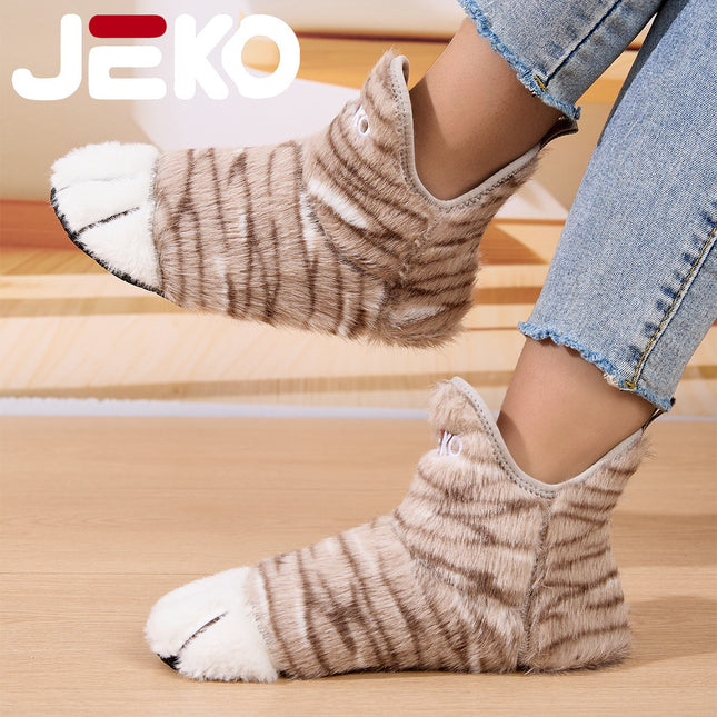 Cross-Border Autumn and Winter Yoga Shoes with Fleece Lining for Warmth, Indoor Shoes for Men and Women, Non-Slip, Silent, Slip-On, Closed-Toe, Soft Plush Cotton Shoes