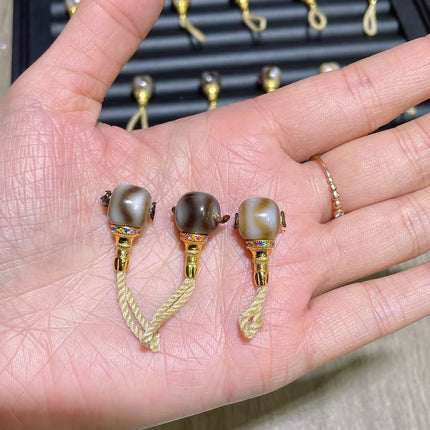 Xizang Dzi Beads Modified into Tiger Tooth Split Three-Way Buddha Head Accessories Vajra Star Moon Bodhi Monkey Head DIY Accessories