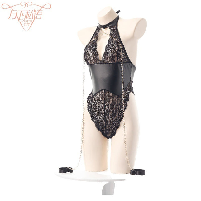 Spice Girl Lace Bundle Mesh Patent Leather Stitching Sexy Royal Sister Elegant One-Piece Dress Sexy Underwear Sexy Uniform