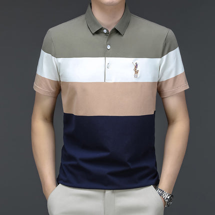 Mingdi Mouse Men's Summer New Pure Cotton Short-sleeved Men's T-shirt Striped Casual Lapel Large Size Men's Polo Shirt