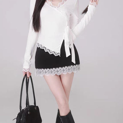 New Lace Hooded Slim-Fit Slim Tight Waist Spice Top Skirt