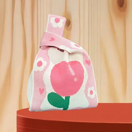 Knitted Cat Handbag, Trendy Cartoon Women's Bag, Versatile Bag, Lunch Bag, Hand-Carry Shoulder Bag, Small Square Bag, Portable