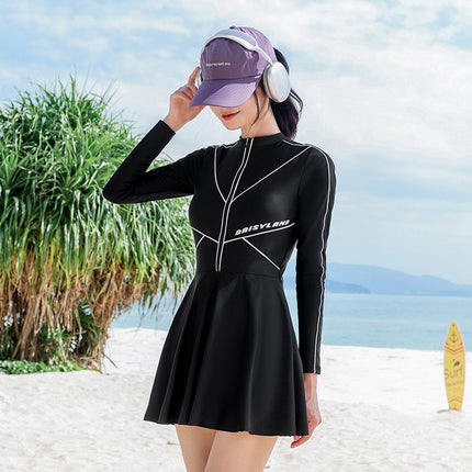 Swimsuit for Women, Adult One-Piece Long-Sleeved Sun Protection, Conservative Slimming Look Belly-Covering Women's Swimsuit Training Sports Hot Spring Swimsuit