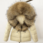 Beige + primary color raccoon fur collar / S