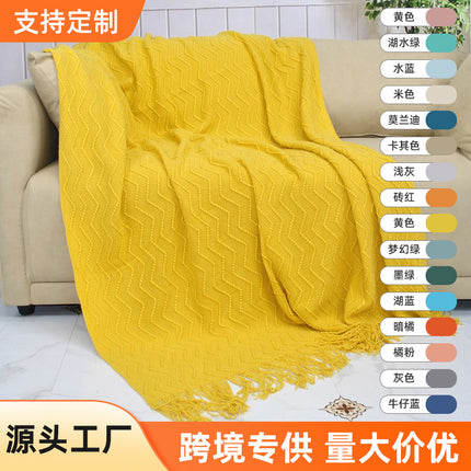 Knitted Blanket Scandinavian Pure Color Soft Maternal and Infant Grade Hotel Accessible Luxury Tassel Knitted Blanket Comfortable Office Nap Blanket